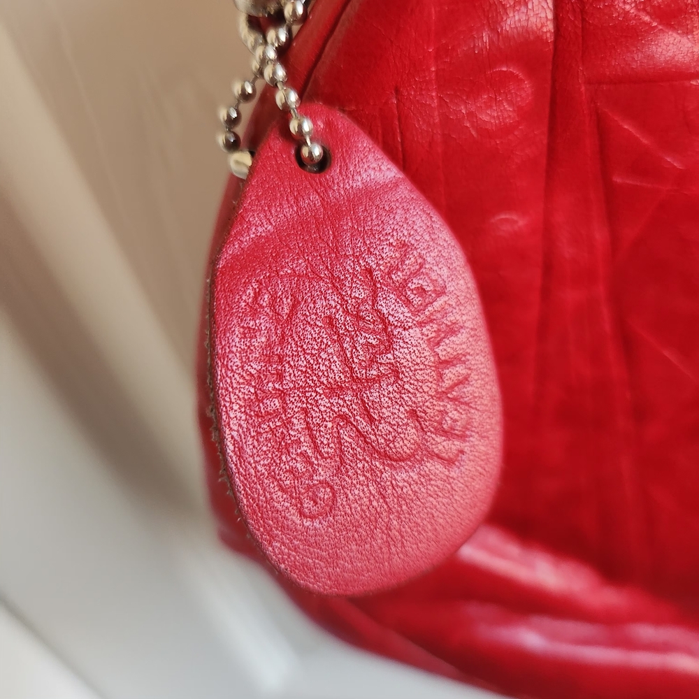 Vintage Cherry Red Lock Closure Hand Bag Genuine Leather Purse - Picture 3 of 8